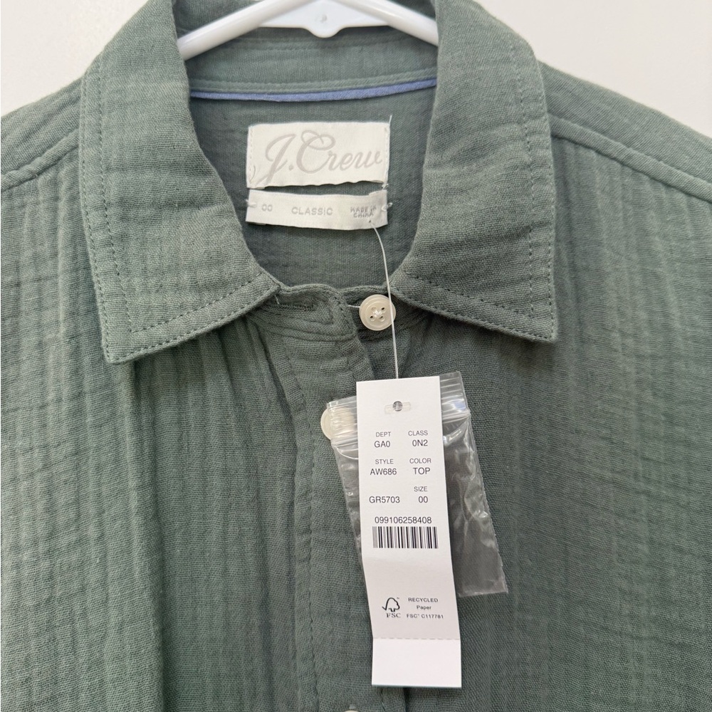 J. Crew Olive Button Down Double Gauze Shirt - Picture 3 of 4